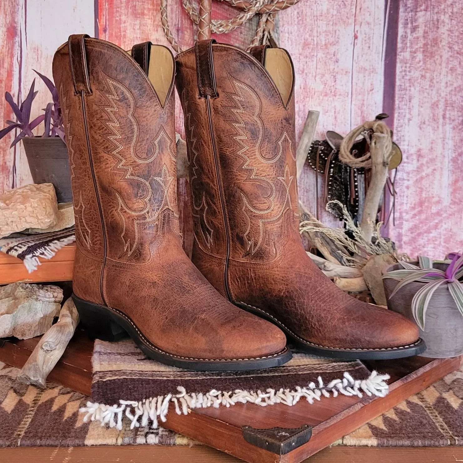 Men's Brown Bison Leather Boots by Abilene   6426