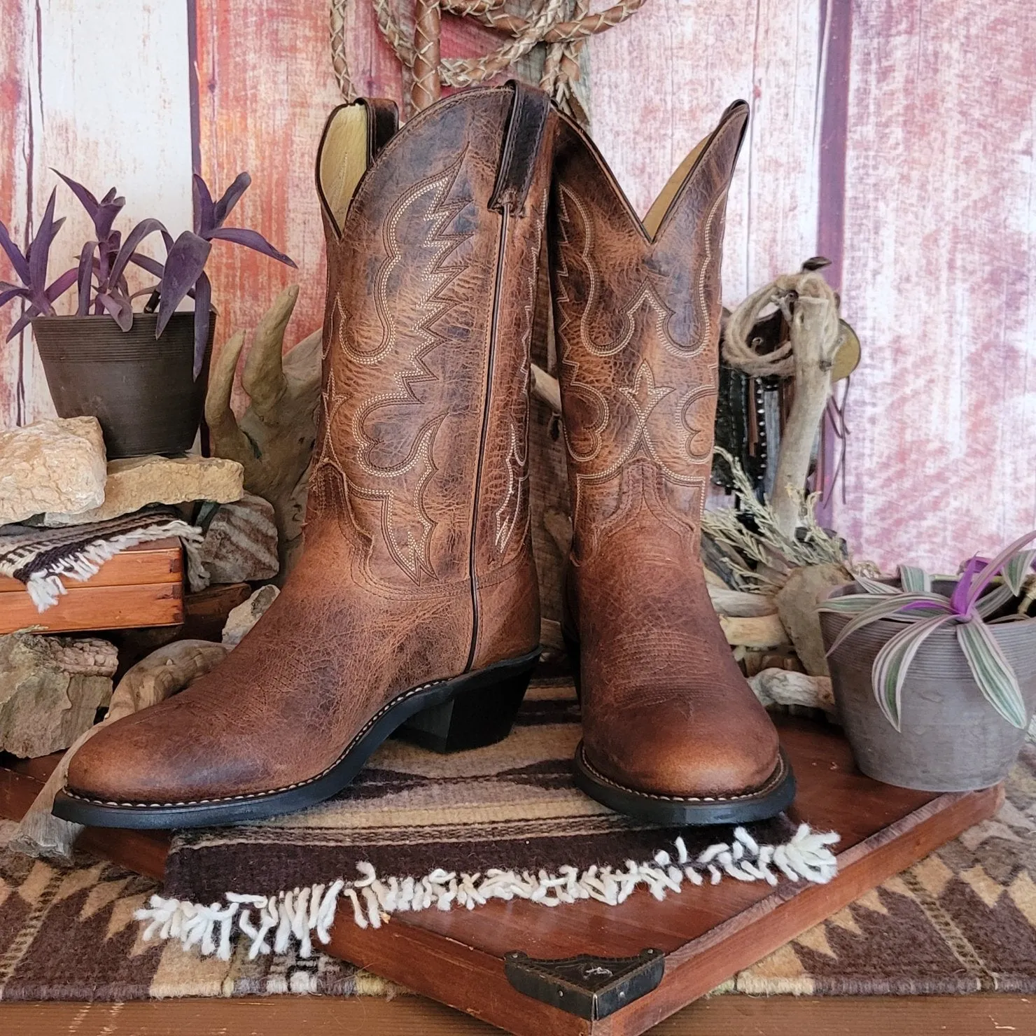 Men's Brown Bison Leather Boots by Abilene   6426