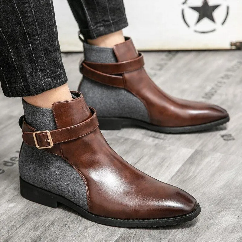 Men's Business Leather Ankle Dress Boots - HZ130 Casual Shoes