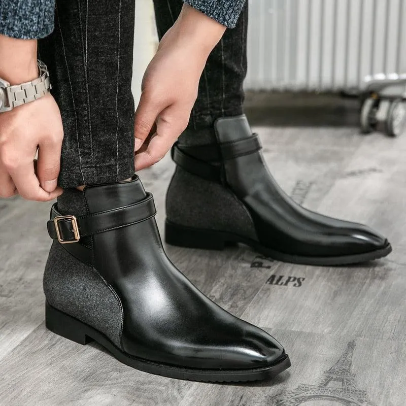 Men's Business Leather Ankle Dress Boots - HZ130 Casual Shoes