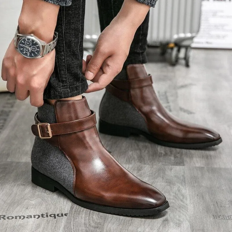 Men's Business Leather Ankle Dress Boots - HZ130 Casual Shoes