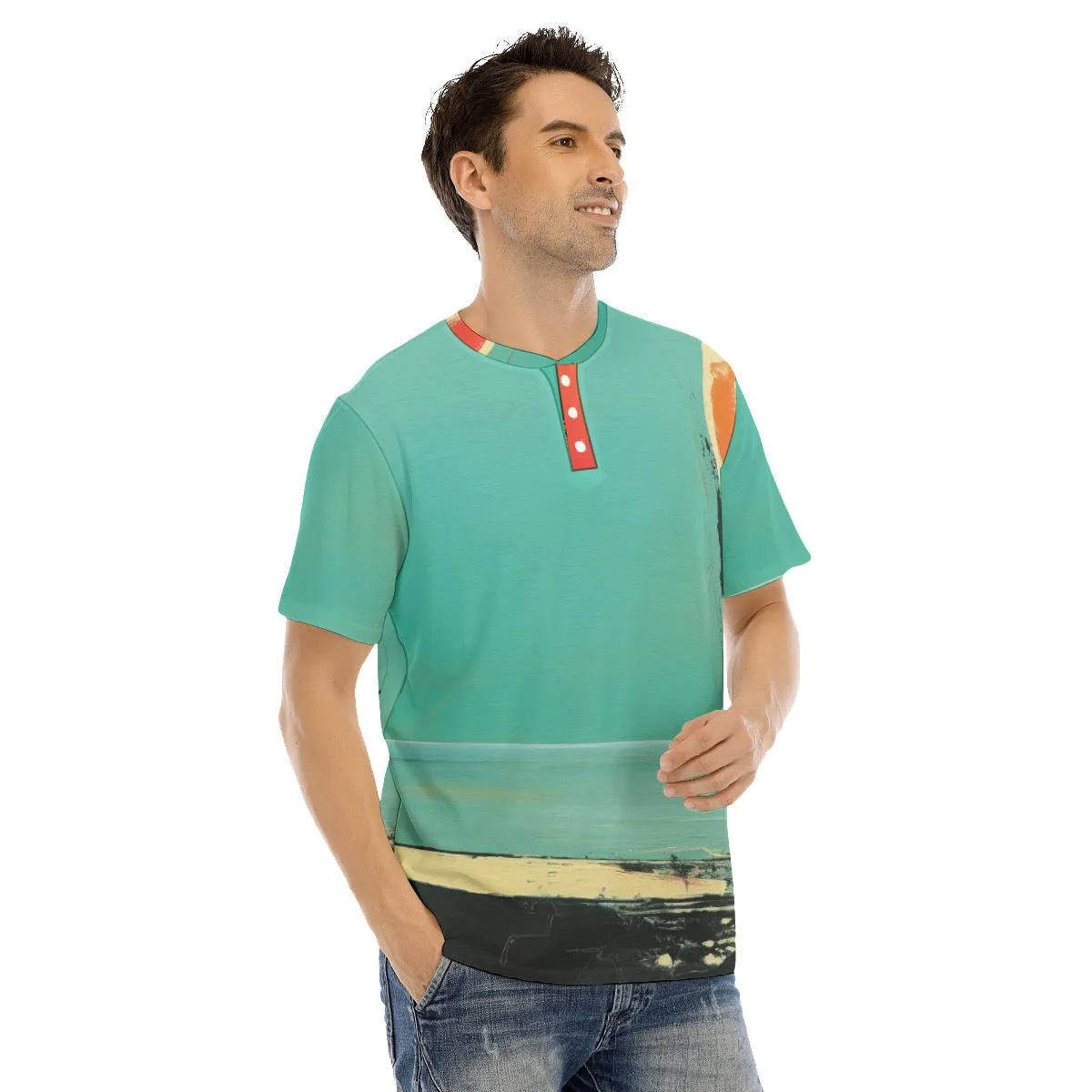 Men's Short Sleeve T-shirt With Button Closure #y148