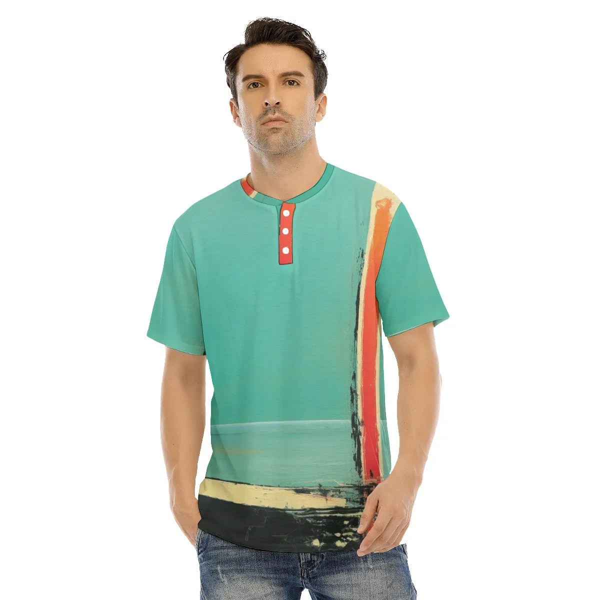 Men's Short Sleeve T-shirt With Button Closure #y148