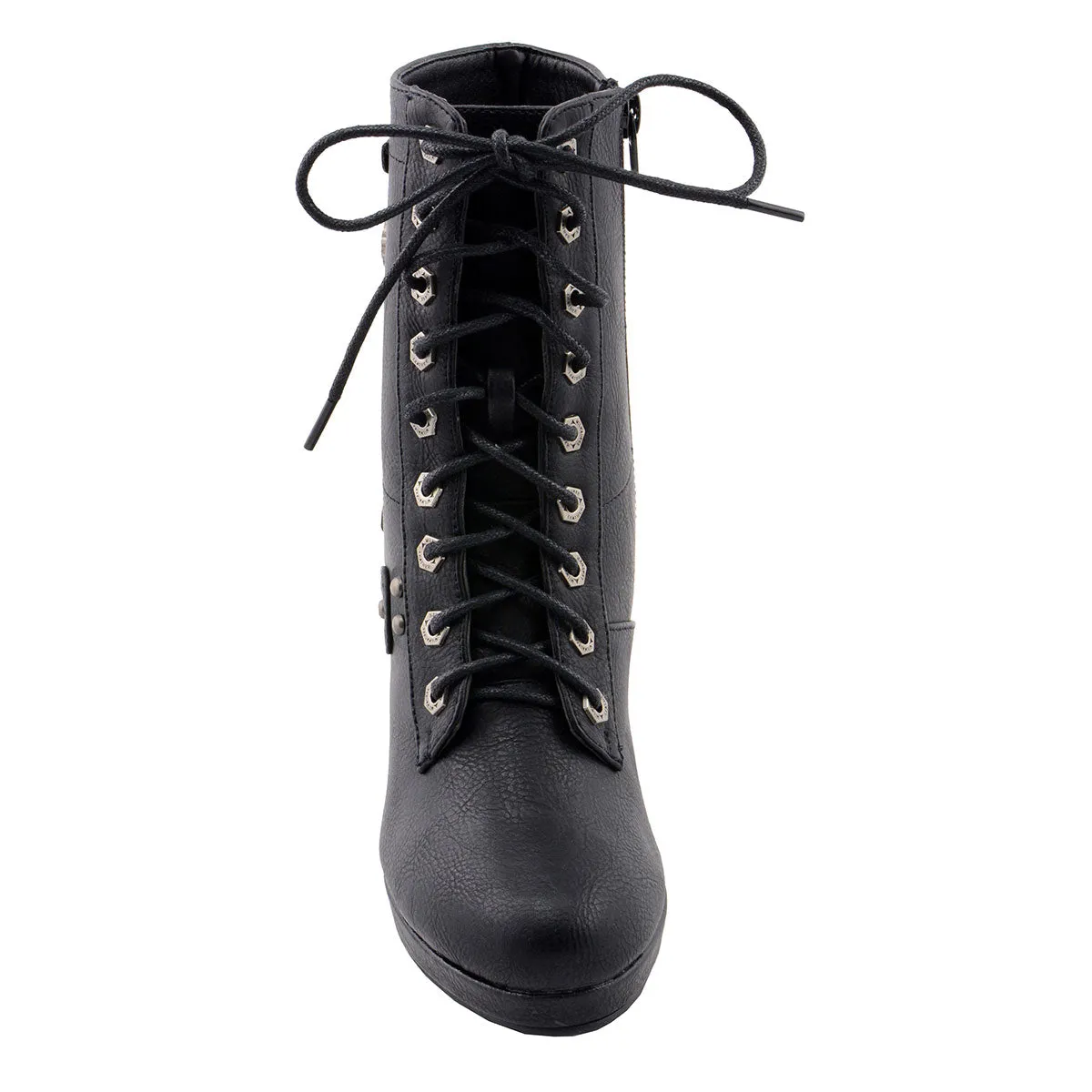 Milwaukee Leather MBL9418 Women's Black Lace-Up Fashion Boots with Studded Accents and Platform Heel