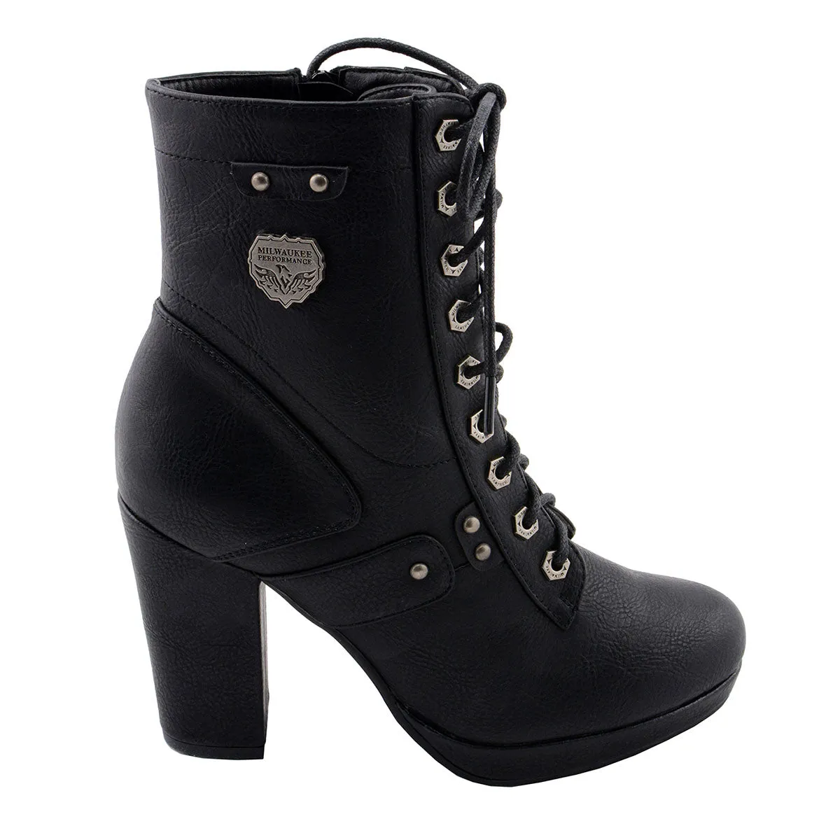 Milwaukee Leather MBL9418 Women's Black Lace-Up Fashion Boots with Studded Accents and Platform Heel