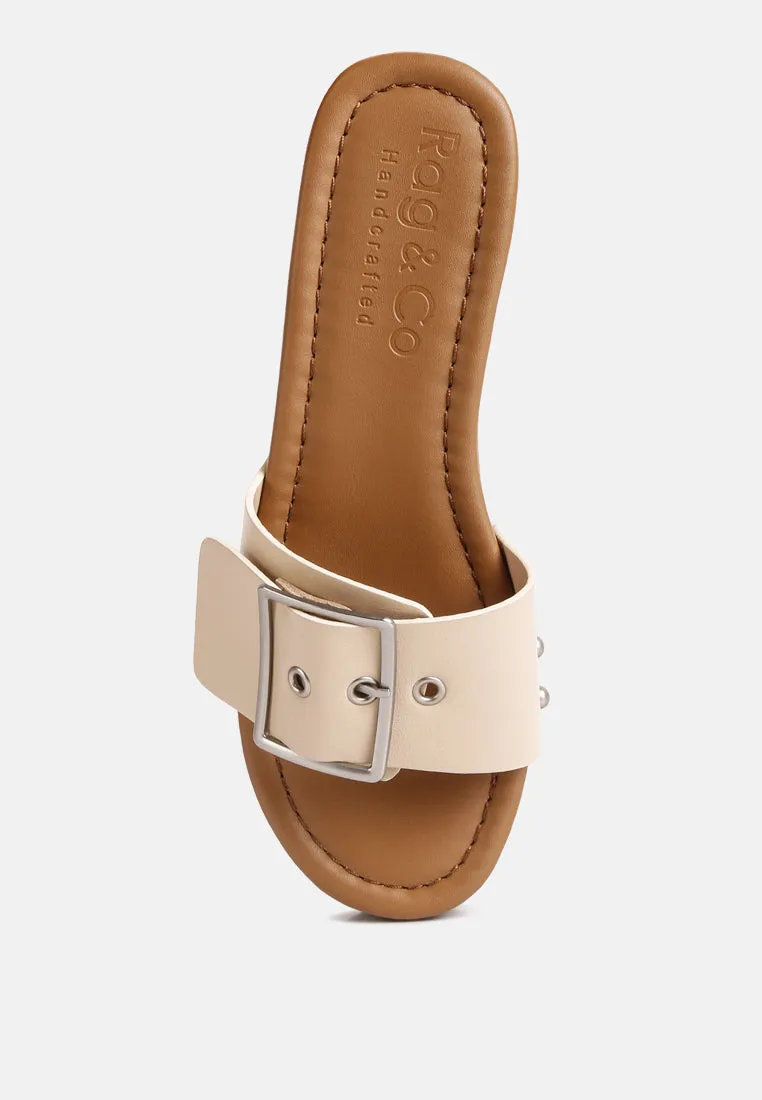 Mindy Buckle Strap Leather Slip Ons