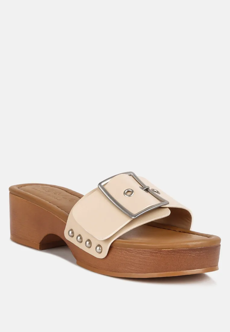 Mindy Buckle Strap Leather Slip Ons