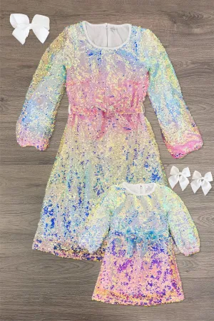 Mom & Me - Holographic Pastel Sequin Dress