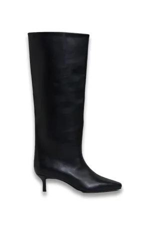 Monica Leather Kitten Heel Knee High Boots, Black