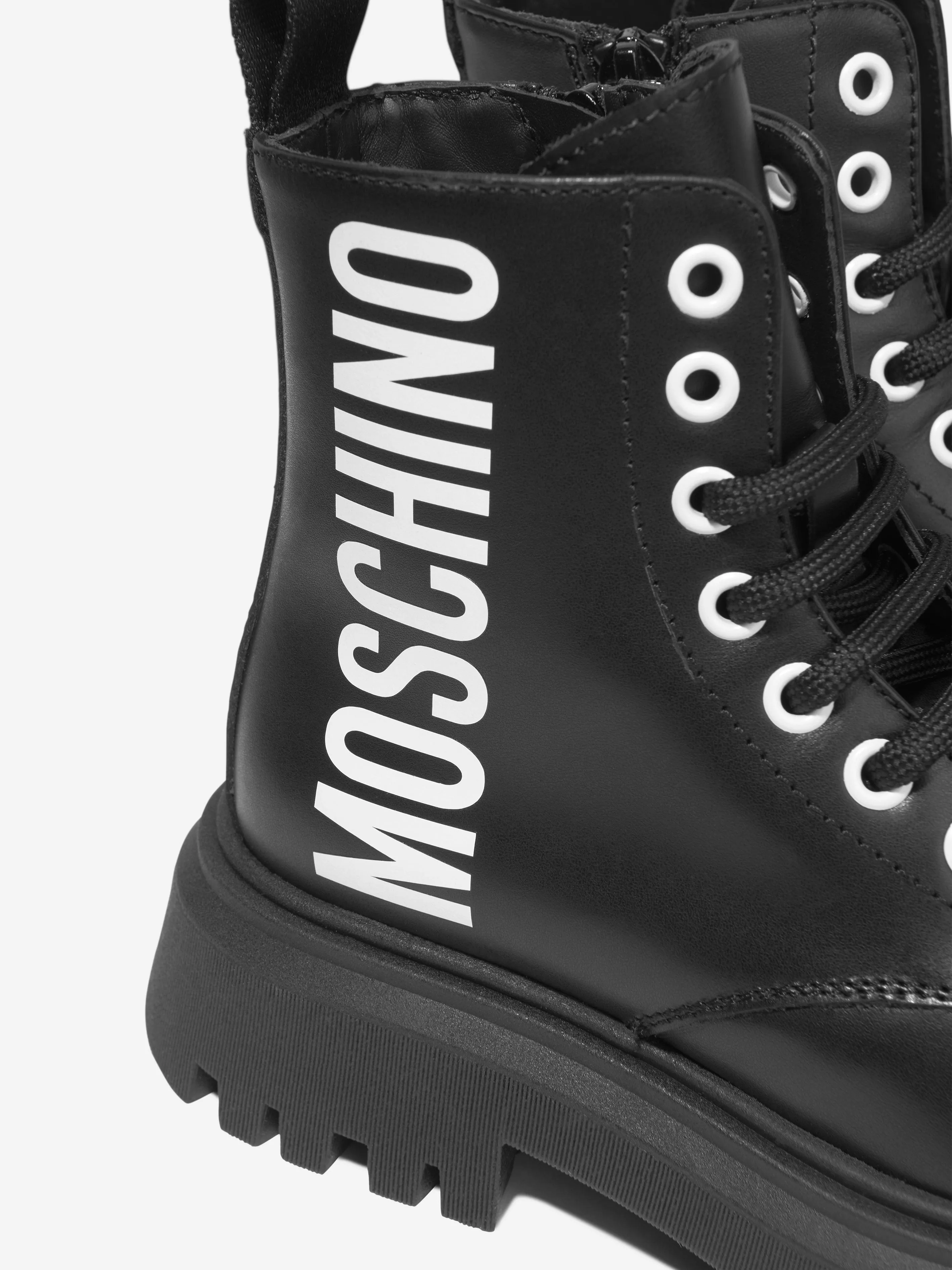 Moschino Girls Leather Maxi Logo Lace Up Boots