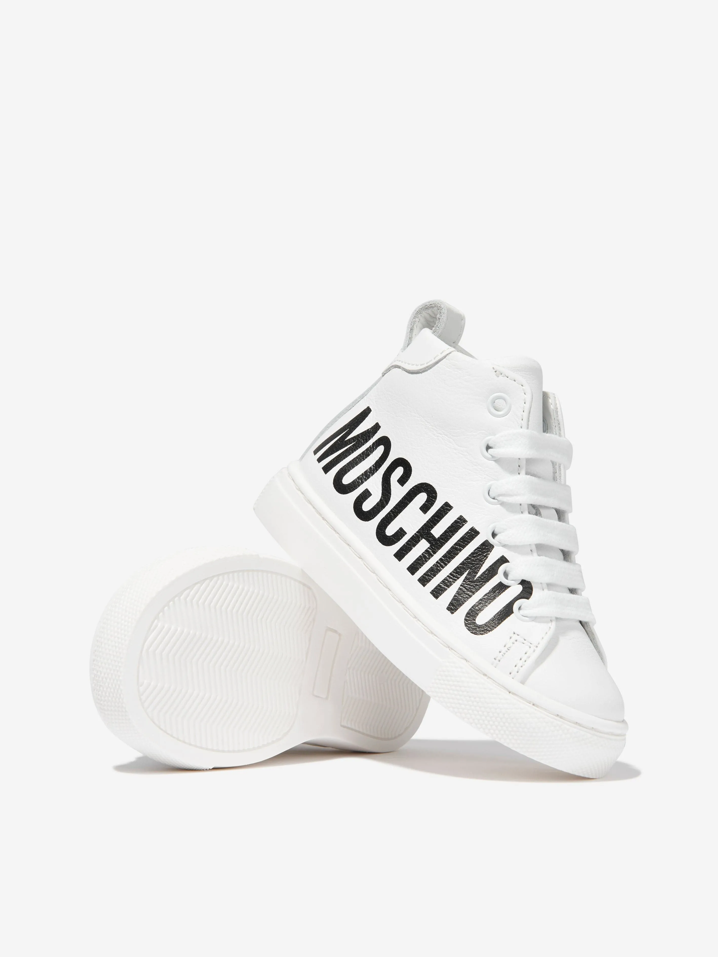 Moschino Kids Leather Maxi Logo High Top Trainers