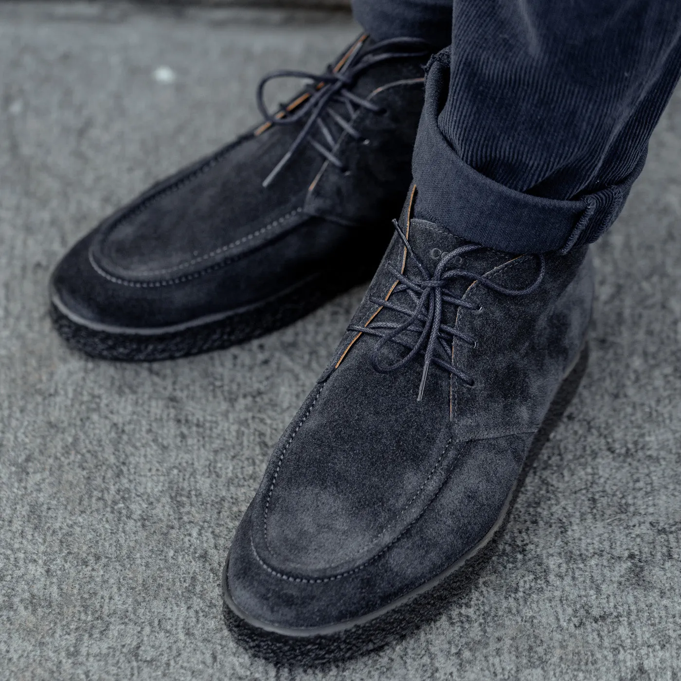 Navy Blue Suede Leather Plana Boots