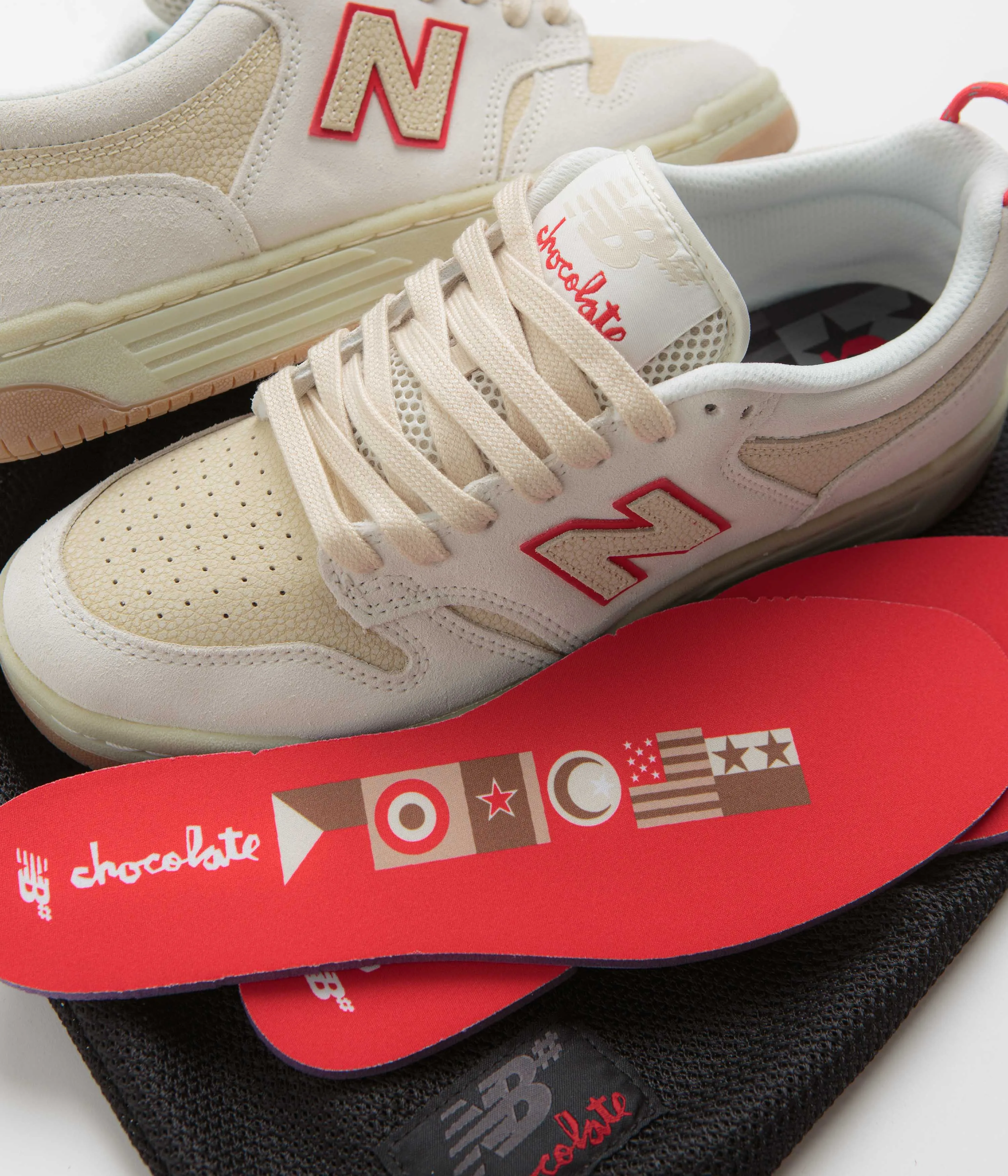 New Balance Numeric x Chocolate Skateboards 480 Shoes - Sea Salt / Red