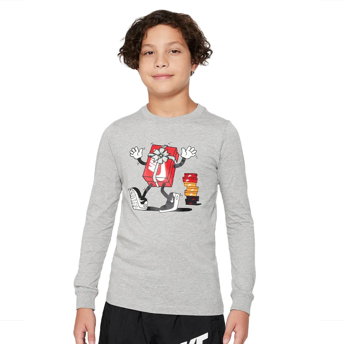 NIKE SPORTSWEAR BIG KIDS' LONG-SLEEVE T-SHIRT GREY