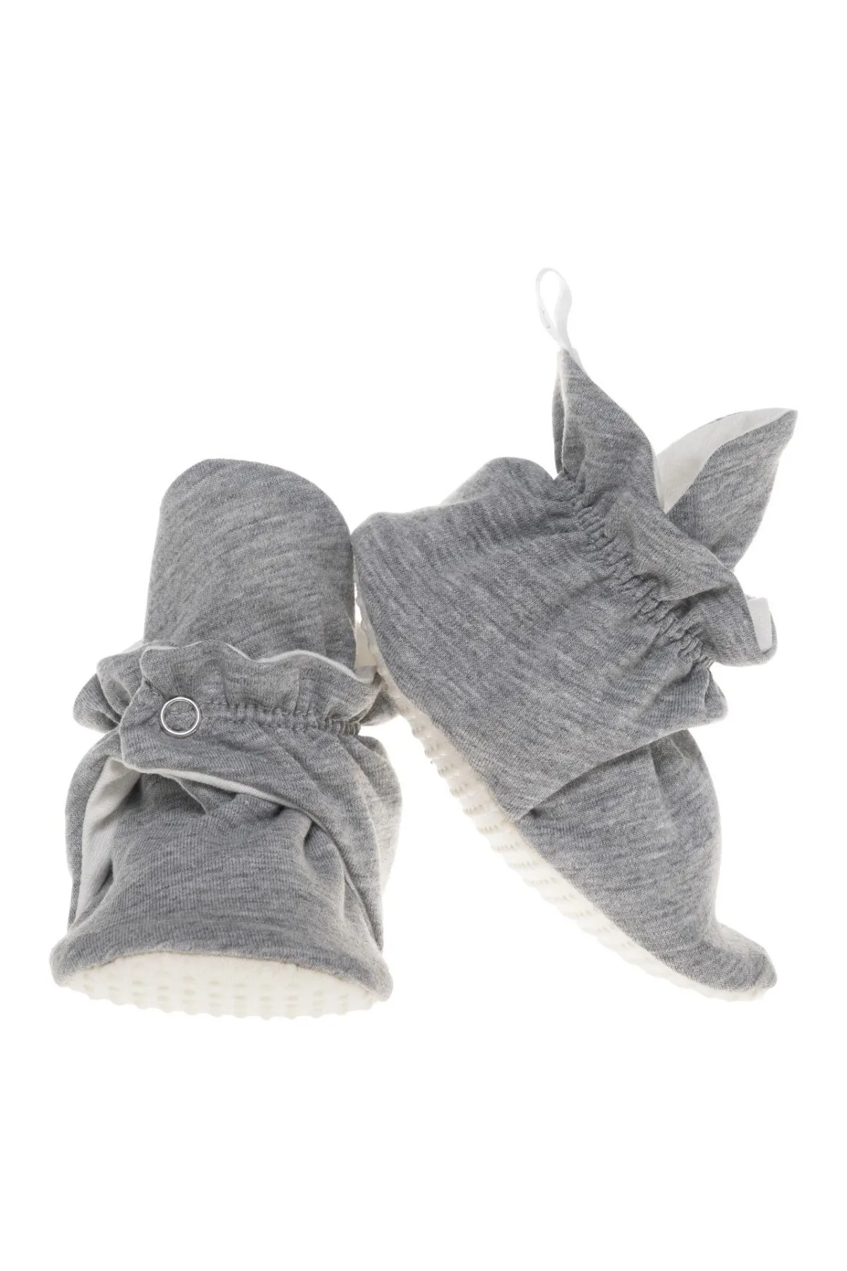 Organic Cotton Stay On Baby Booties | Non-Slip Sole | Gray | Available in 3 Sizes from 9-24 Months