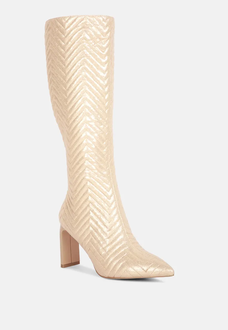 Prinkles Quilted Italian Block Heel Calf Boots