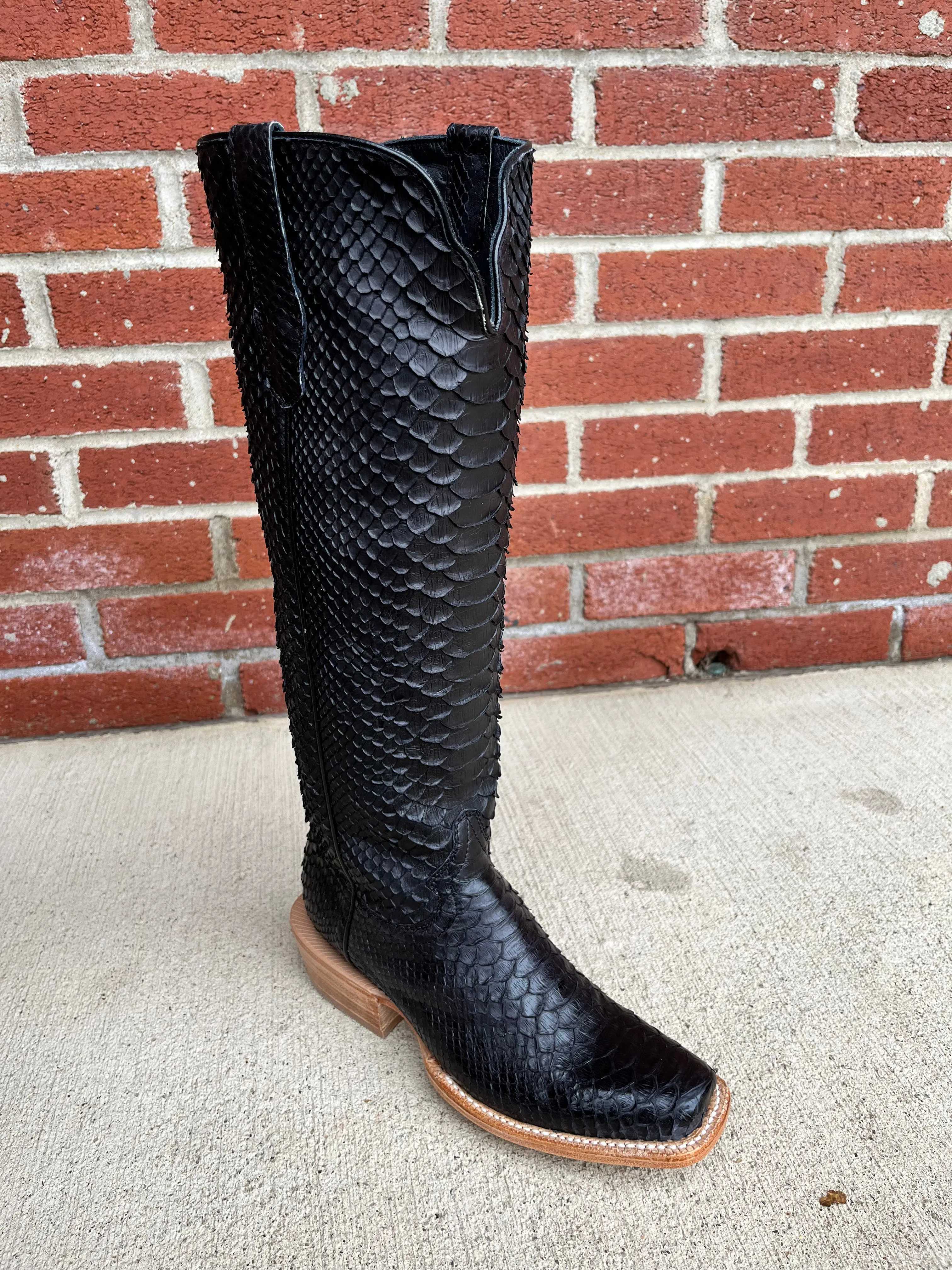 R. Watson Matte Black 17" Python Cowgirl Boots RWL7211