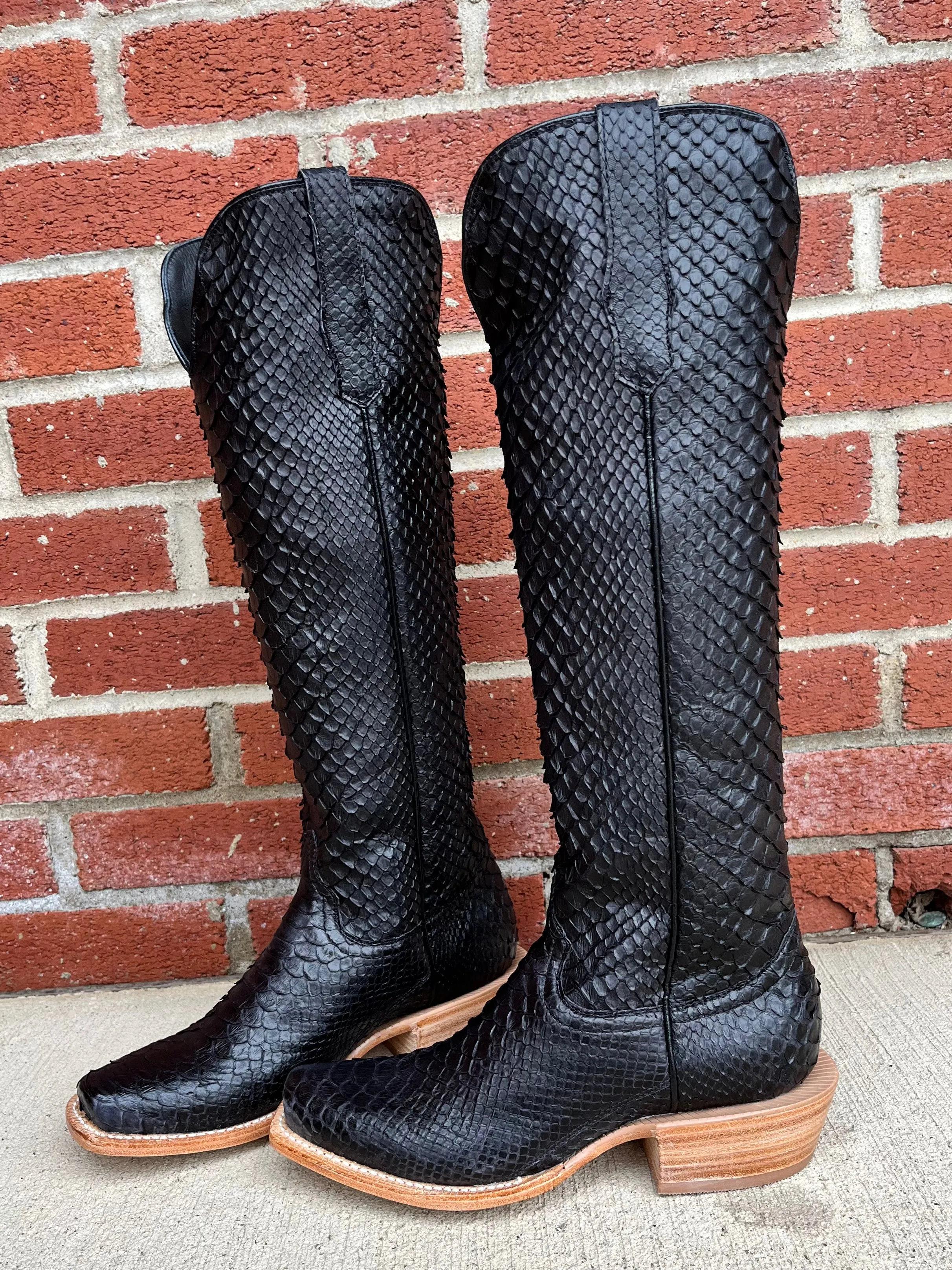 R. Watson Matte Black 17" Python Cowgirl Boots RWL7211