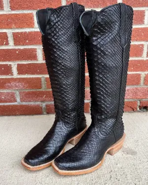 R. Watson Matte Black 17" Python Cowgirl Boots RWL7211