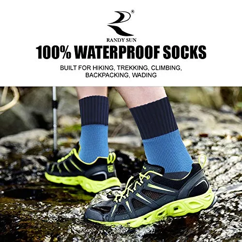 RANDY SUN Men's Women's Fashion Waterproof Windproof Work Socks Hiking Mountain Bike Socks Winter 1 Pair (Blue,Small)