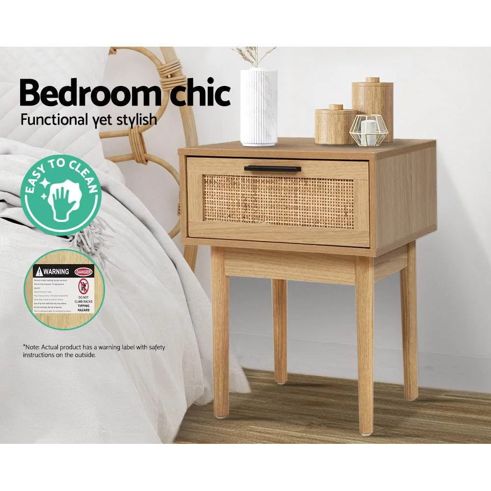 Rattan Bedside Table with Drawer