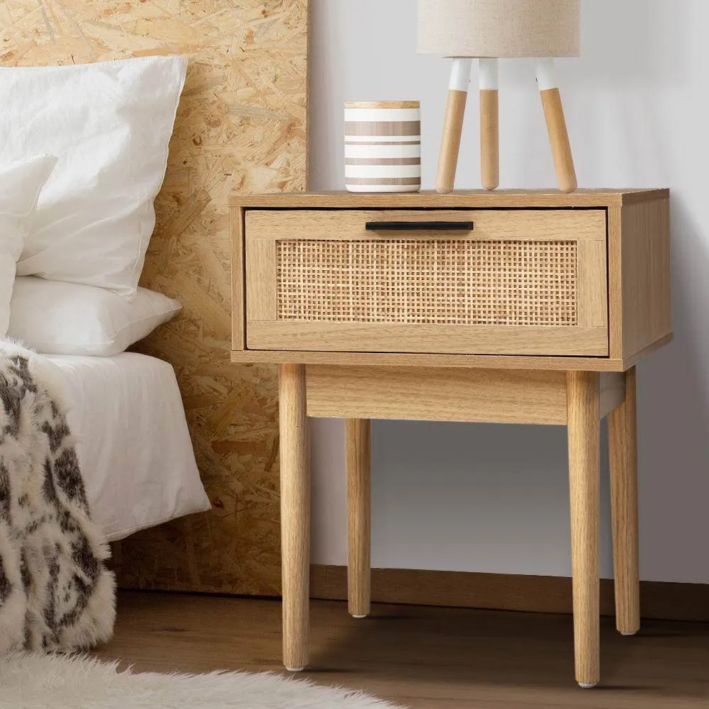 Rattan Bedside Table with Drawer