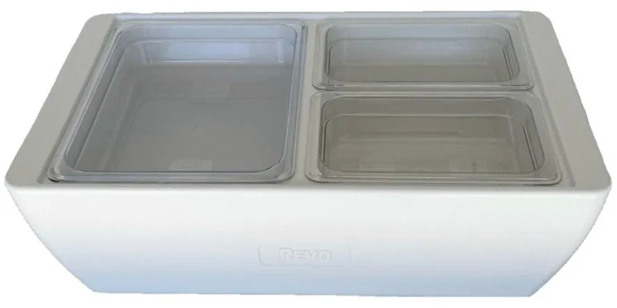 REVO MIX Pan Set | Polycarbonate 2.5" deep | One 1/2 Size and Two 1/4 size food pans