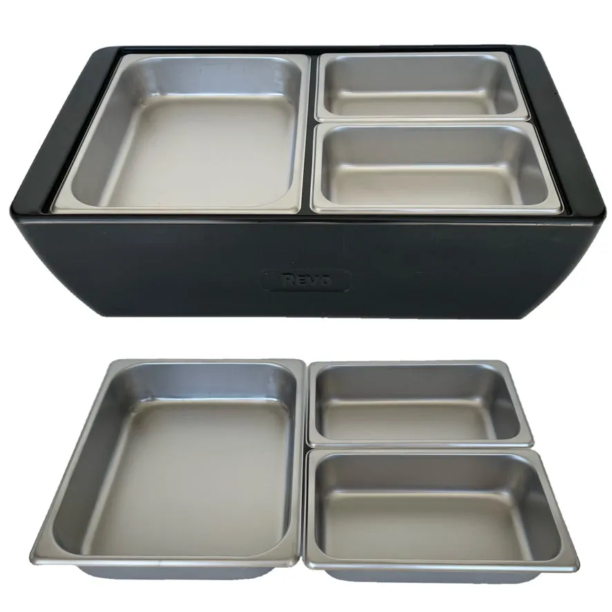 REVO MIX Pan Set | Stainless Steel 2.5" deep | One 1/2 Size and Two 1/4 size food pans