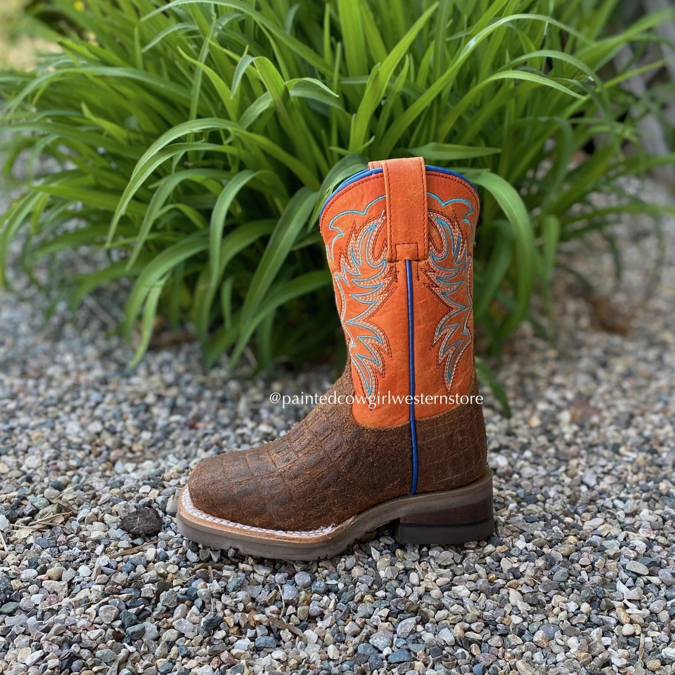 Roper Boy's Brown Caiman Print Square Toe Cowboy Boots 7019-1662