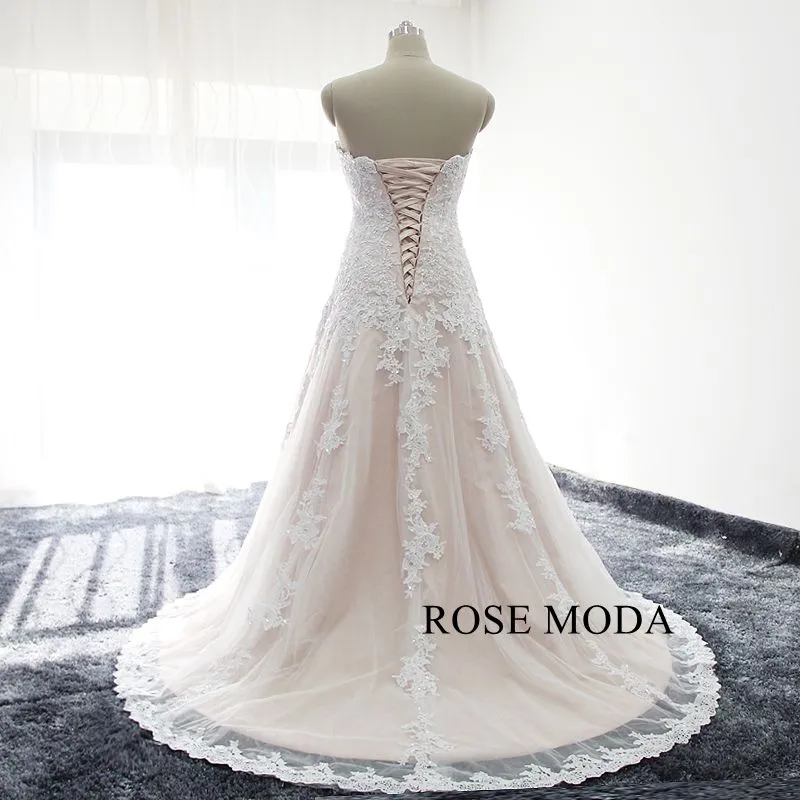 Rosemoda Ivory Over Blush Lace A Line Wedding Dress