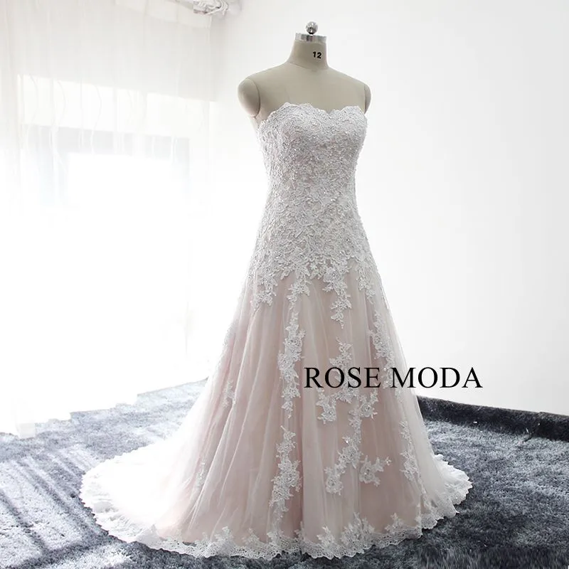 Rosemoda Ivory Over Blush Lace A Line Wedding Dress