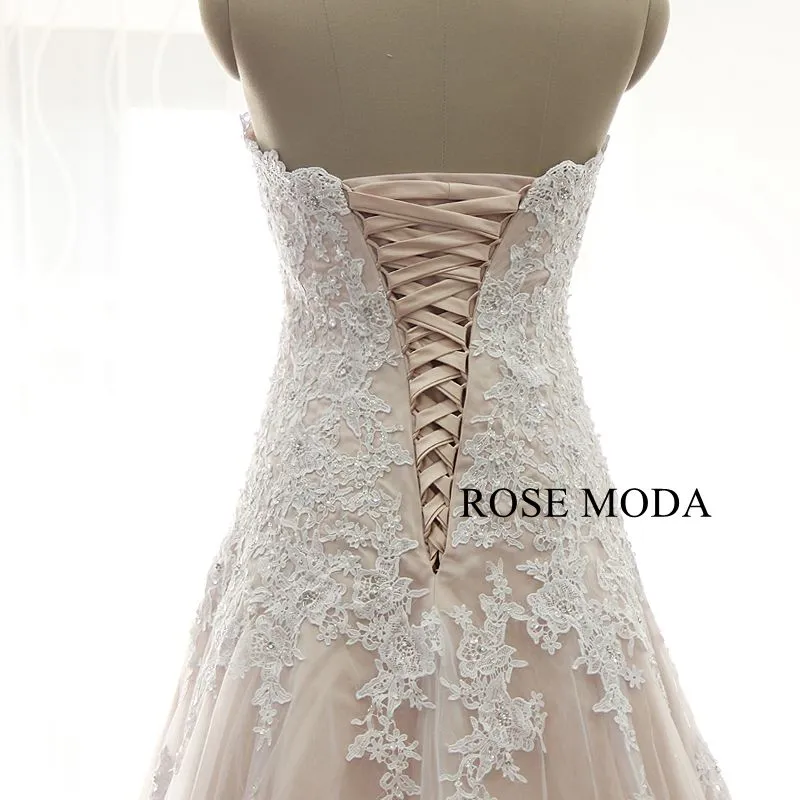 Rosemoda Ivory Over Blush Lace A Line Wedding Dress