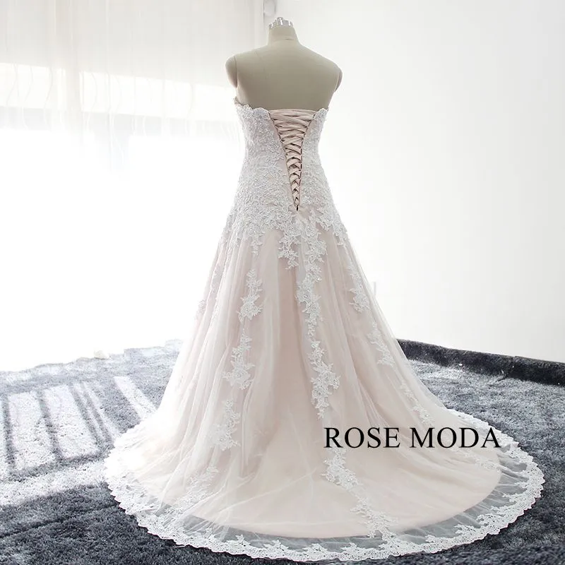 Rosemoda Ivory Over Blush Lace A Line Wedding Dress