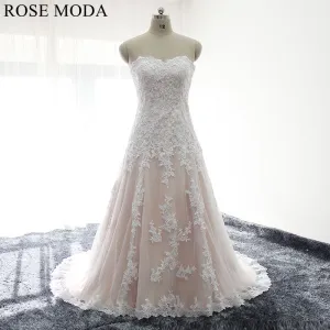 Rosemoda Ivory Over Blush Lace A Line Wedding Dress