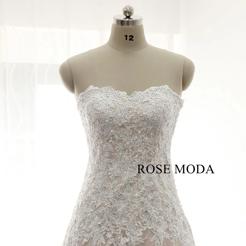 Rosemoda Ivory Over Blush Lace A Line Wedding Dress