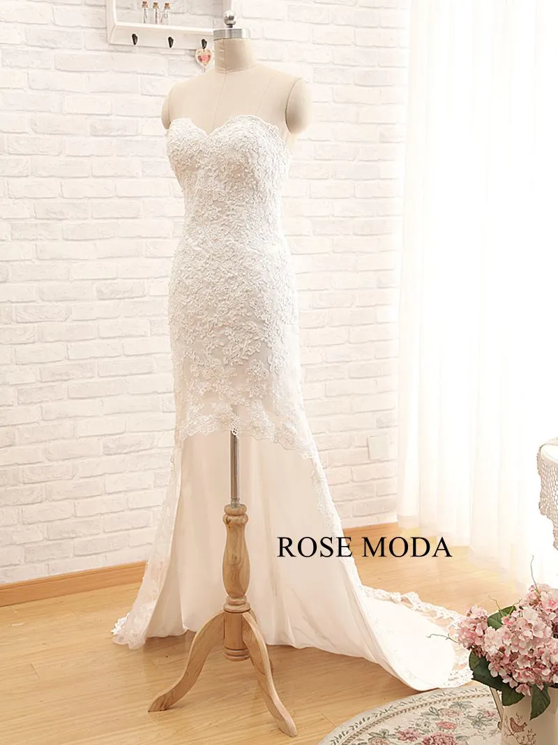 Rosemoda Short Front Long Back Lace Wedding Dress