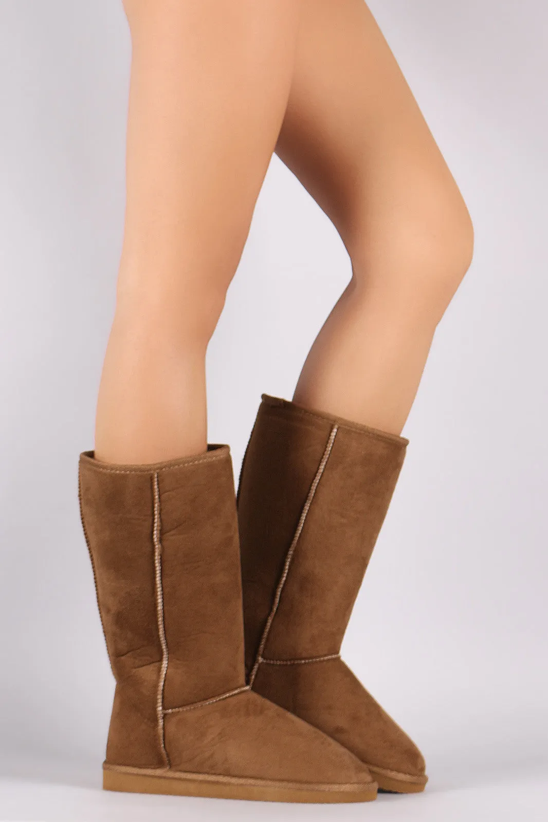 Round Toe Mid Calf Flat Boot