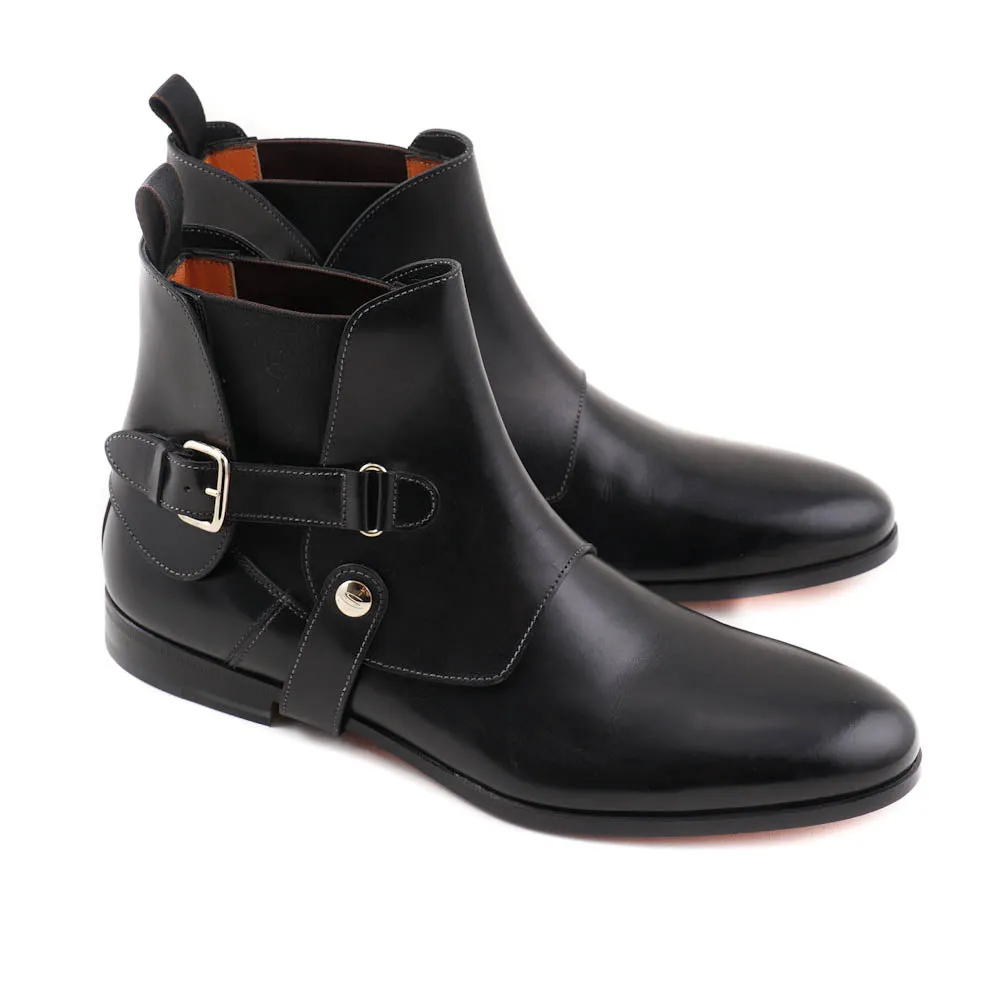 Santoni Black Ankle Boots with Buckle Detail