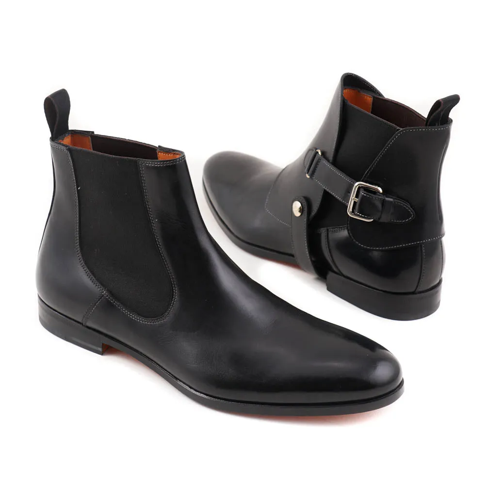 Santoni Black Ankle Boots with Buckle Detail