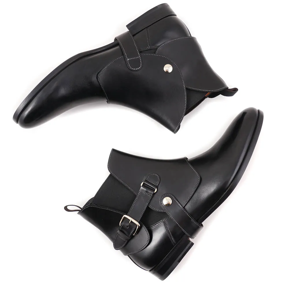 Santoni Black Ankle Boots with Buckle Detail