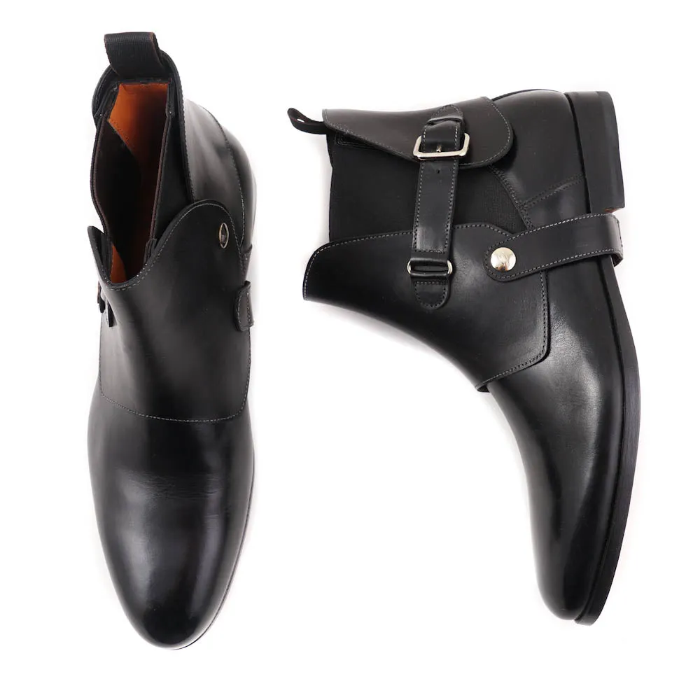 Santoni Black Ankle Boots with Buckle Detail