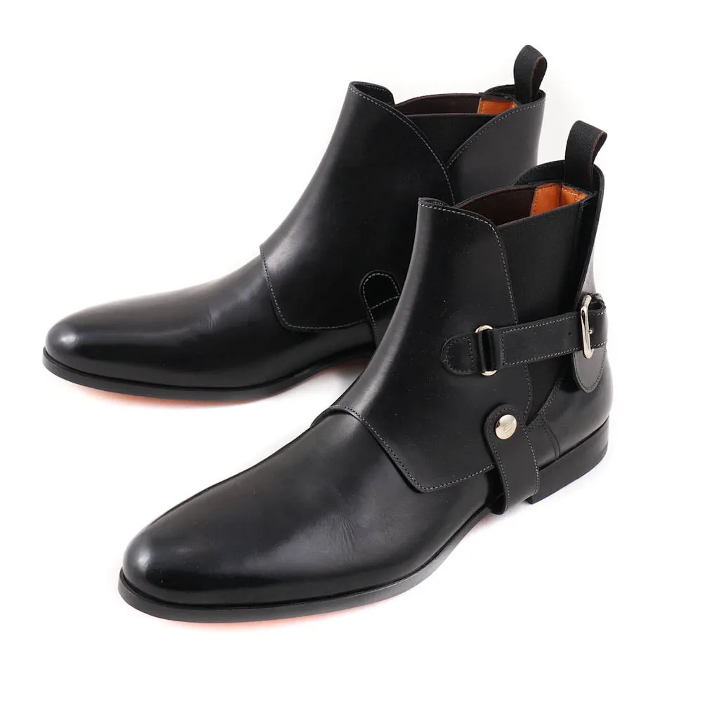 Santoni Black Ankle Boots with Buckle Detail