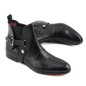 Santoni Black Ankle Boots with Buckle Detail