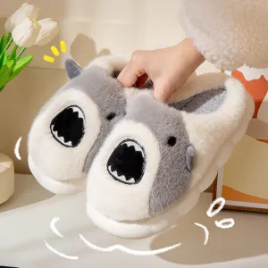 Shark Slippers Cute Cartoon Warm Winter Plush Fuzzy Shoes Women