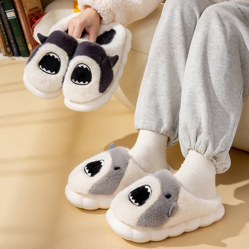 Shark Slippers Cute Cartoon Warm Winter Plush Fuzzy Shoes Women