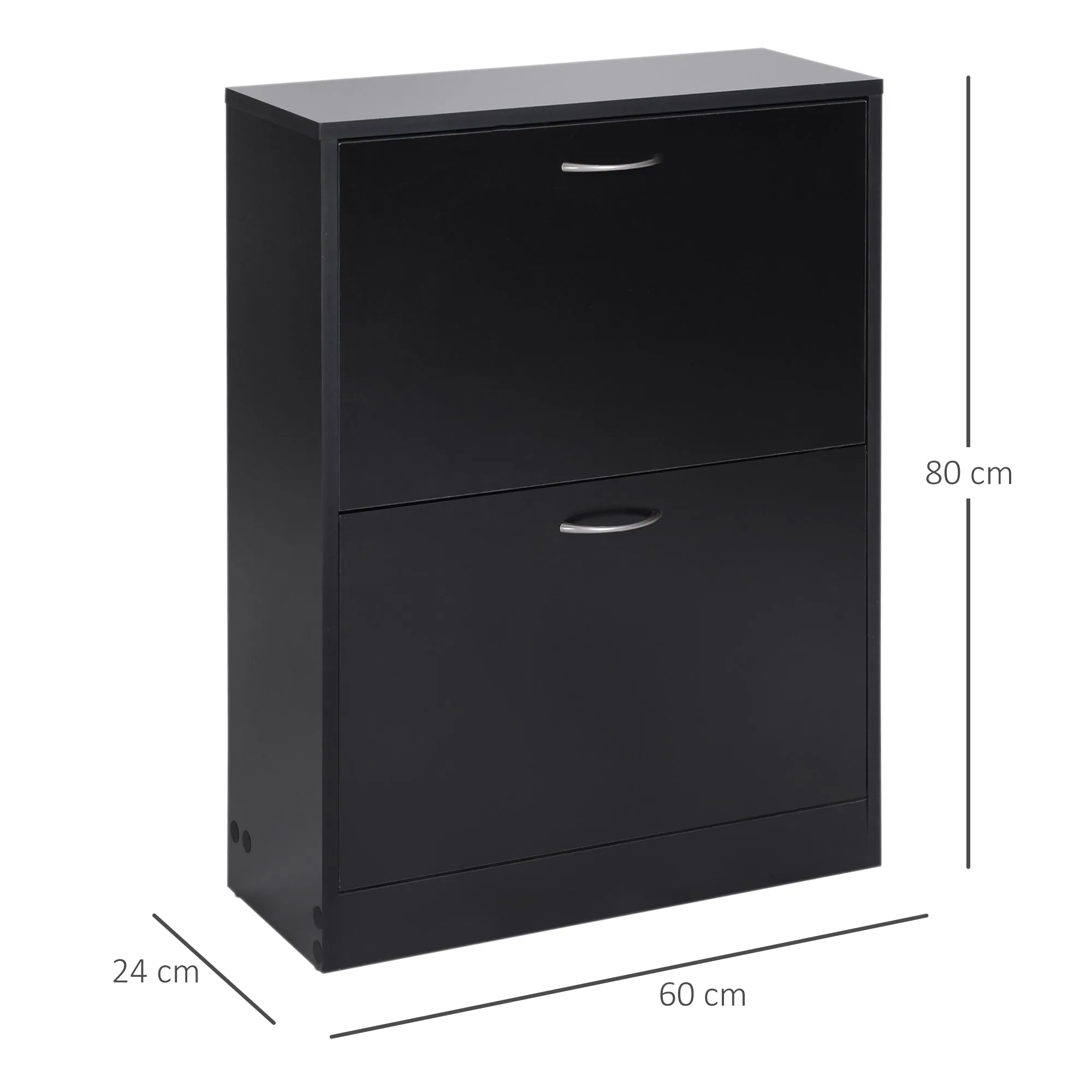 Shoe Cabinet Storage Cupboard 2-Tier Wood Tipping Bucket Modern Hall Organizer with Drawer Adjustable Shelf Large-Capacity Black