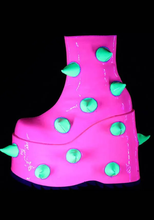 SLAY-77 UV [Neon Pink-Neon Green] | PLATFORM BOOTS [PREORDER]