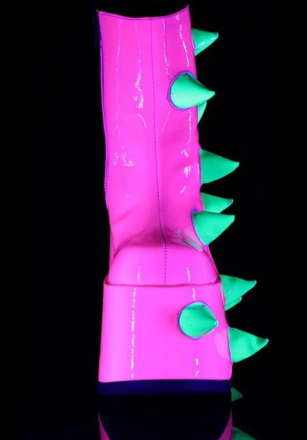 SLAY-77 UV [Neon Pink-Neon Green] | PLATFORM BOOTS [PREORDER]