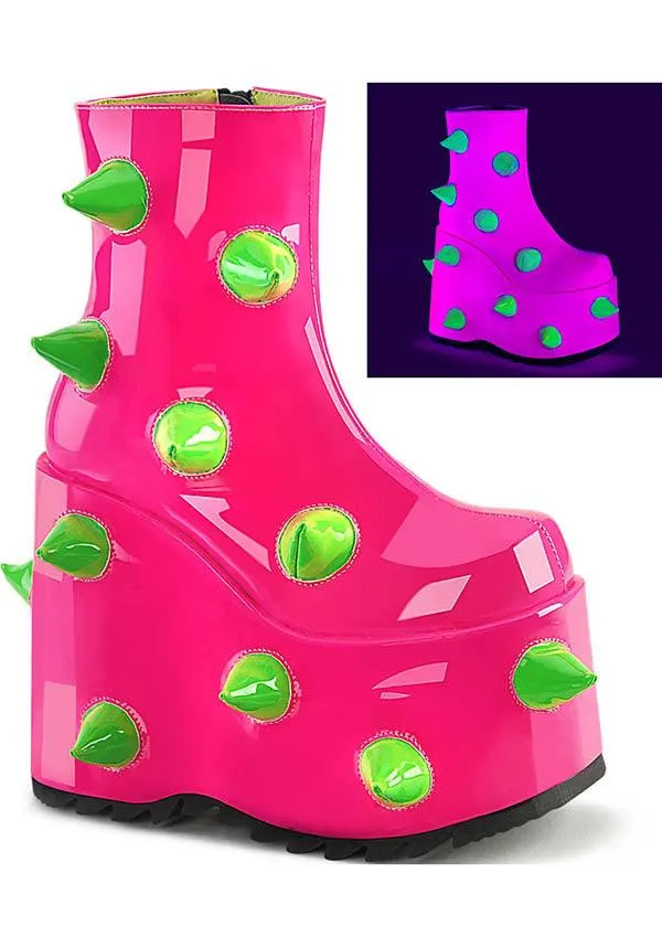 SLAY-77 UV [Neon Pink-Neon Green] | PLATFORM BOOTS [PREORDER]