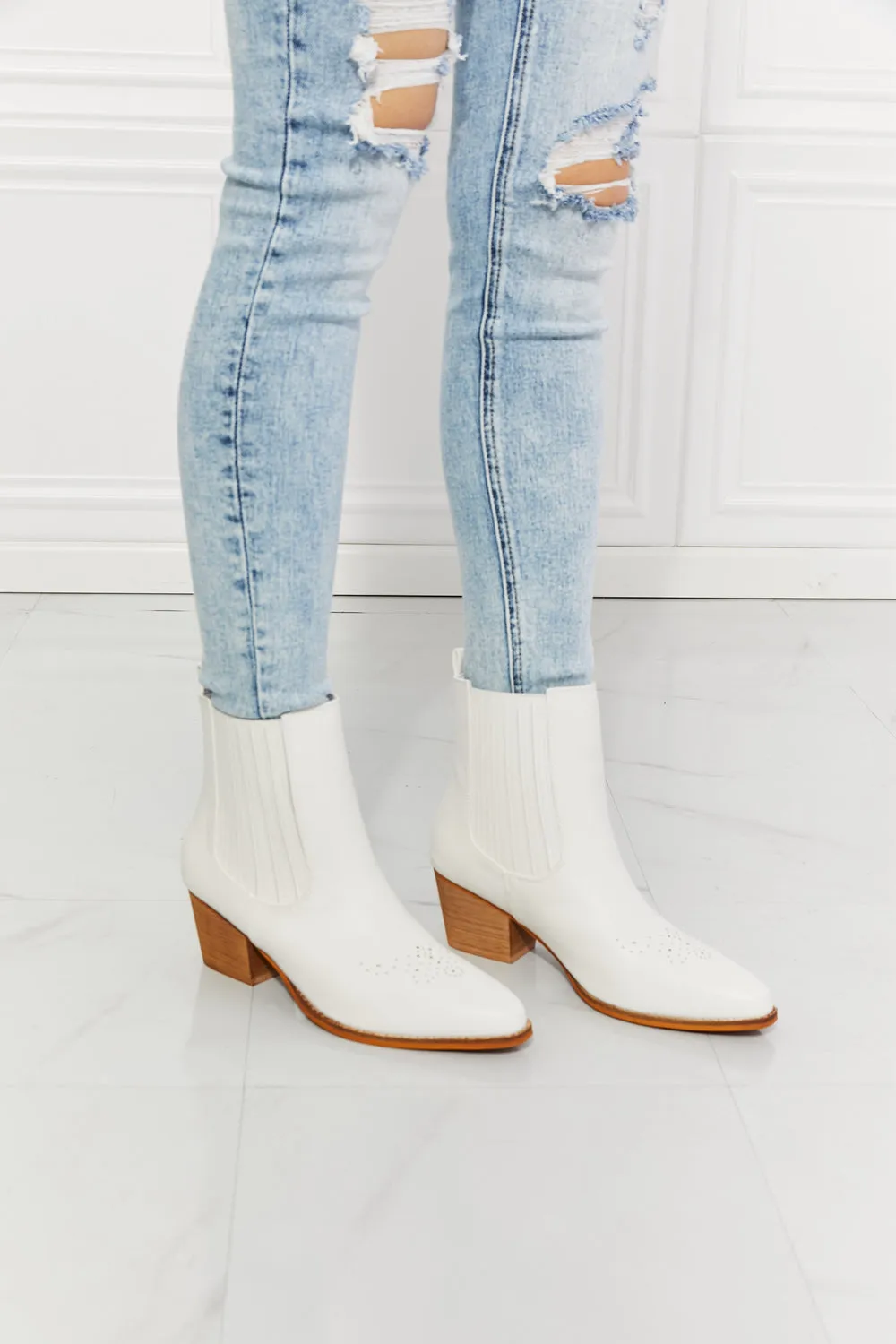 Stacked Heel Chelsea Boot in White